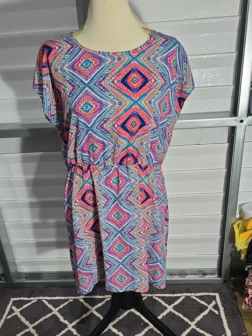 just be Multicolor Coral Teal Abstract Print Dress Size XL